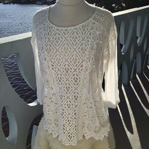 Chicos Black Label Eyelet Coverup Tunic in White Size Small